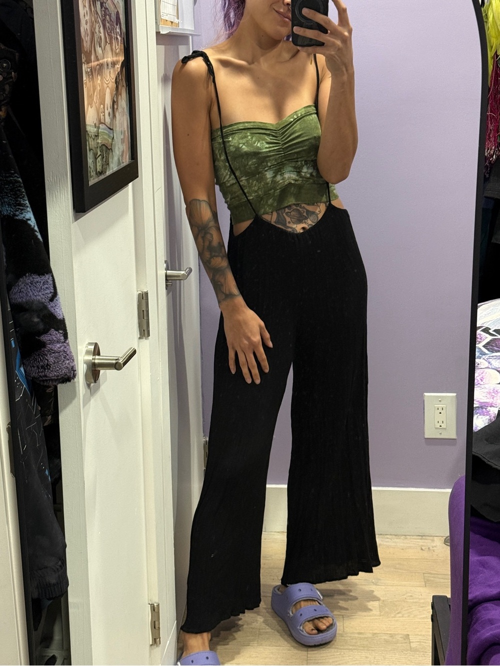 Etophe Studio Black Wide Leg Suspender Pants